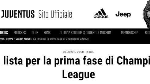 La Juventus presentó su lista para la fase de grupos de la Champions League