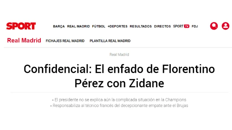 En España aseguran que el presidente del Real Madrid está enfadado con Zidane