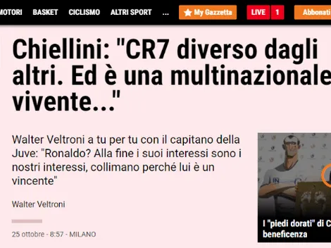 Chiellini, sobre Cristiano Ronaldo: "En el campo de juego es una hiena"