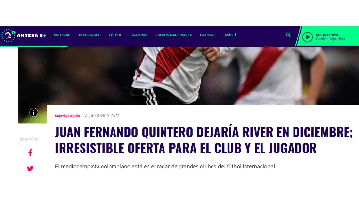 Cuidado, River: aseguran que Juanfer Quintero tiene una "oferta irresistible"