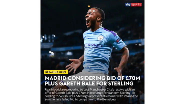 Sky Sports: Real Madrid pondría 81 millones de euros más Bale para quedarse con Sterling