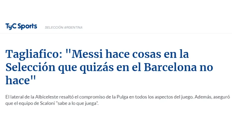 Tagliafico: "Messi está haciendo cosas que quizás con el Barcelona no hace"