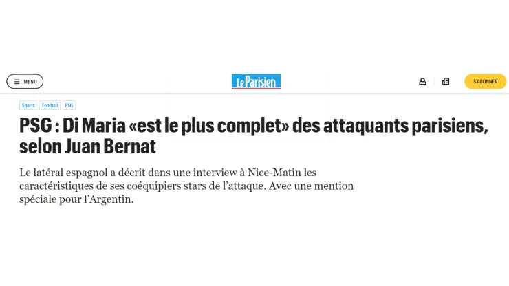 Ni Neymar ni Mbappé: para Bernat, "Di María es el más completo"