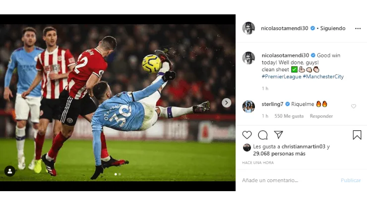 Otamendi subió un fotón a Instagram y una figura del City le puso "Riquelme"