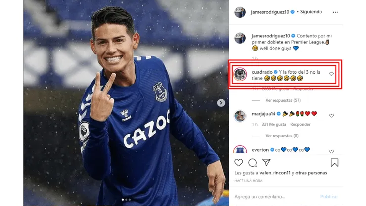 James festejó su doblete en Instagram y apareció Cuadrado con un troleo épico