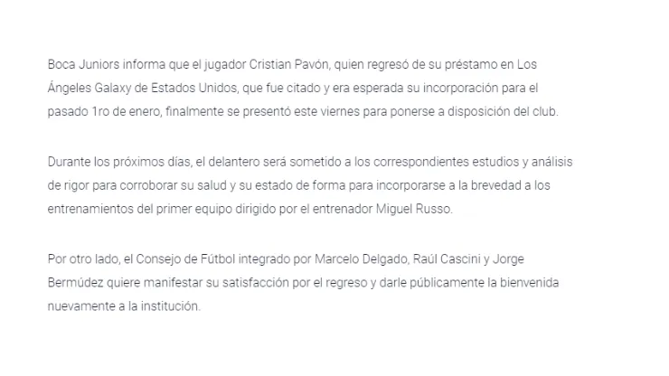 El comunicado de Boca por Pavón: desde su tardío regreso hasta una bienvenida