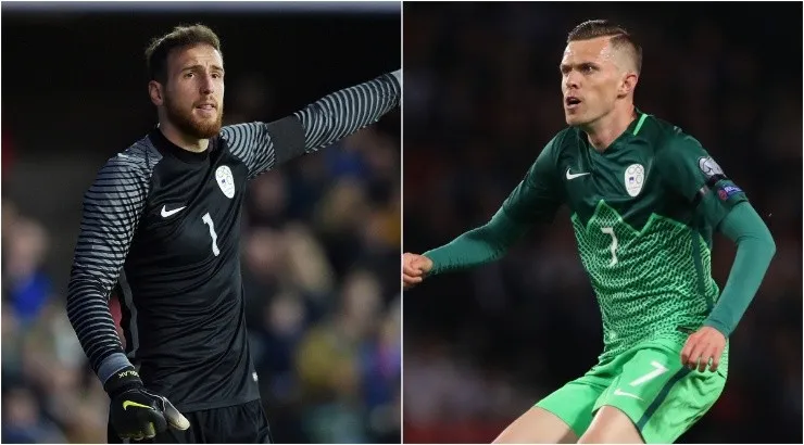 Jan Oblak (left) and Josip Ilicic of Slovenia (right). (Getty)