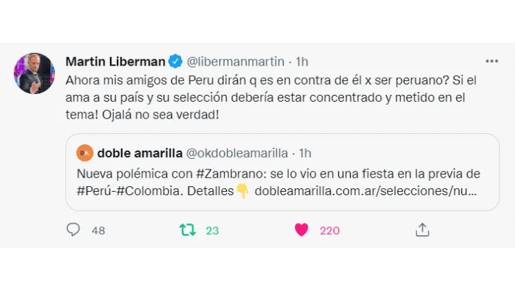 Martin Liberman lanza dardo a Carlos Zambrano tras presunto acto de indisciplina