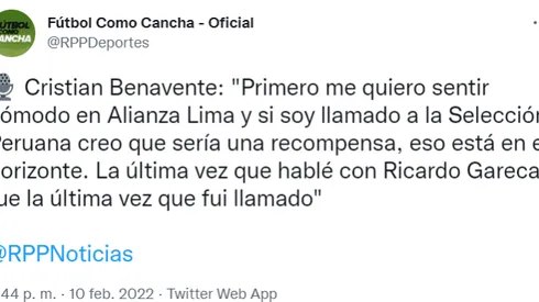 Cristian Benavente confía en sobresalir en Alianza Lima para volver a la Selección Peruana