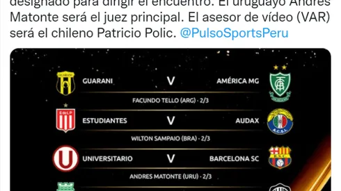 Terna arbitral confirmada para el Universitario vs. Barcelona por la Conmebol Libertadores