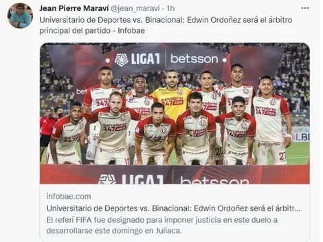 Edwin Ordoñez será el árbitro del duelo entre Binacional vs. Universitario