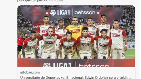 Edwin Ordoñez será el árbitro del duelo entre Binacional vs. Universitario