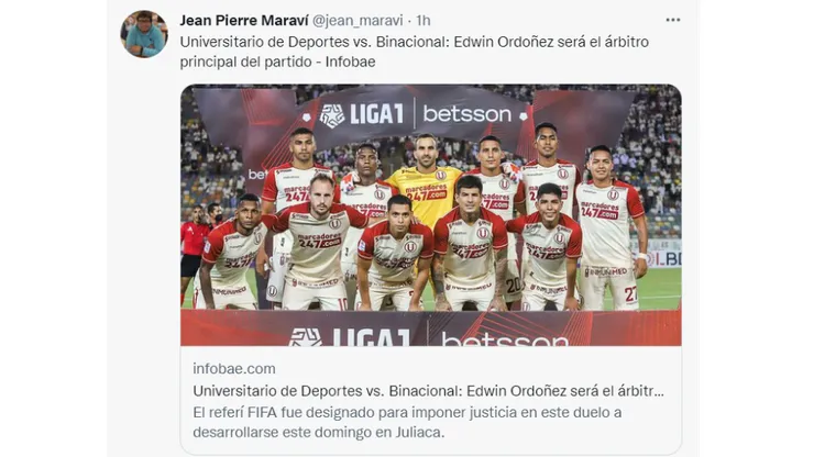 Edwin Ordoñez será el árbitro del duelo entre Binacional vs. Universitario