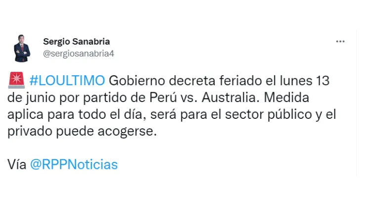 Perú vs. Australia: feriado del lunes 13 fue oficializado por el gobierno peruano