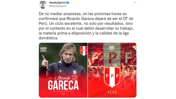 Juan Pablo Varsky resaltó el trabajo de Gareca al mando de la Selección Peruana
