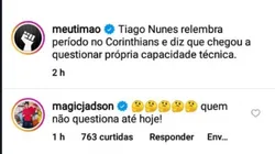 "Quem não..."; Jadson ironiza Tiago Nunes por 'climão' no Corinthians