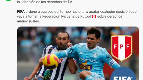 ¡Mano dura! La posición de la FIFA sobre los derechos de TV de la Liga1