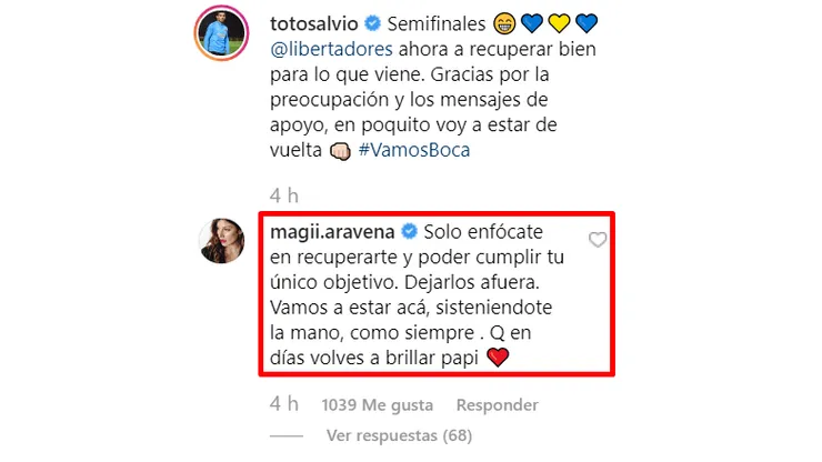 Salvio subió foto a Instagram y su mujer comentó: "Tu único objetivo, dejarlos afuera"