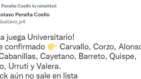 Once confirmado de Universitario para enfrentar a César Vallejo