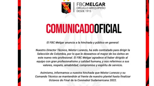 FBC Melgar confirmó hasta cuando se queda Nestor Lorenzo en el banquillo