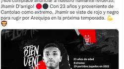 Jhamir D'Arrigo sorprende al fichar por Melgar FBC para este 2023