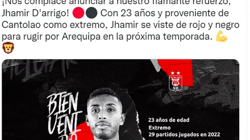 Jhamir D'Arrigo sorprende al fichar por Melgar FBC para este 2023