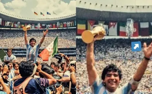 Diego Maradona señalando la bandera de Qatar.