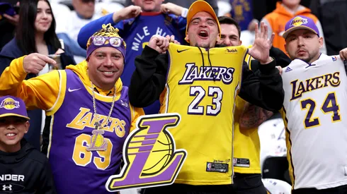 Fans watch warmup between the Denver Nuggets and the Los Angeles Lakers during game one of the Western Conference First Round Playoffs at Ball Arena on April 20, 2024.