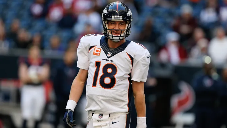 Peyton Manning #18 of the Denver Broncos celebrates after throwing his fourth touchdown during the game against the Houston Texans at Reliant Stadium on December 22, 2013.