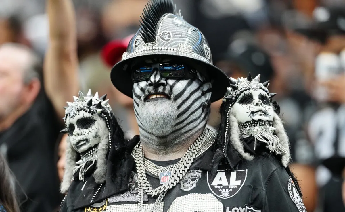 A Las Vegas Raiders fan looks on during the game against the Carolina Panthers in 2024. (Source: Louis Grasse/Getty Images)