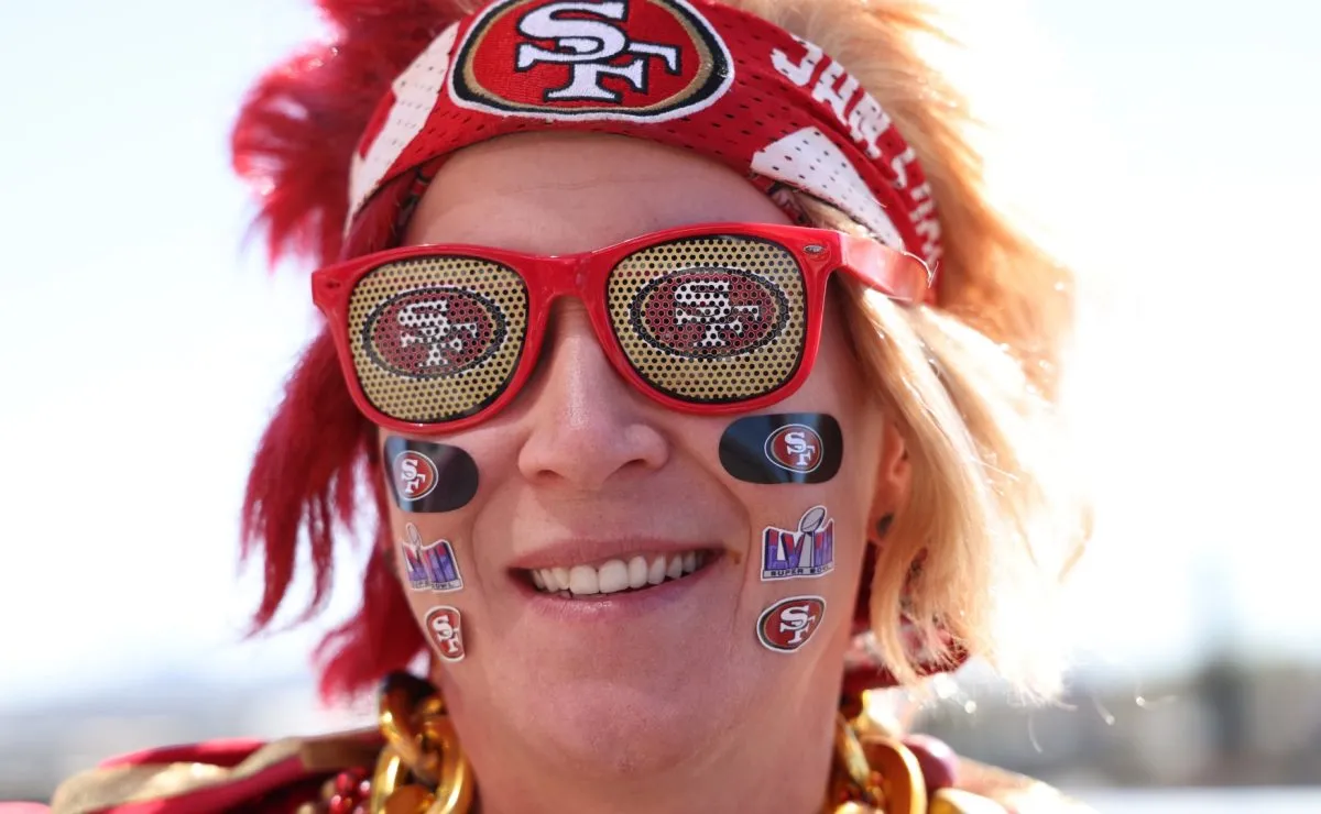 A San Francisco 49ers fan looks on before Super Bowl LVIII against the Kansas City Chiefs in 2024. (Source: Harry How/Getty Images)