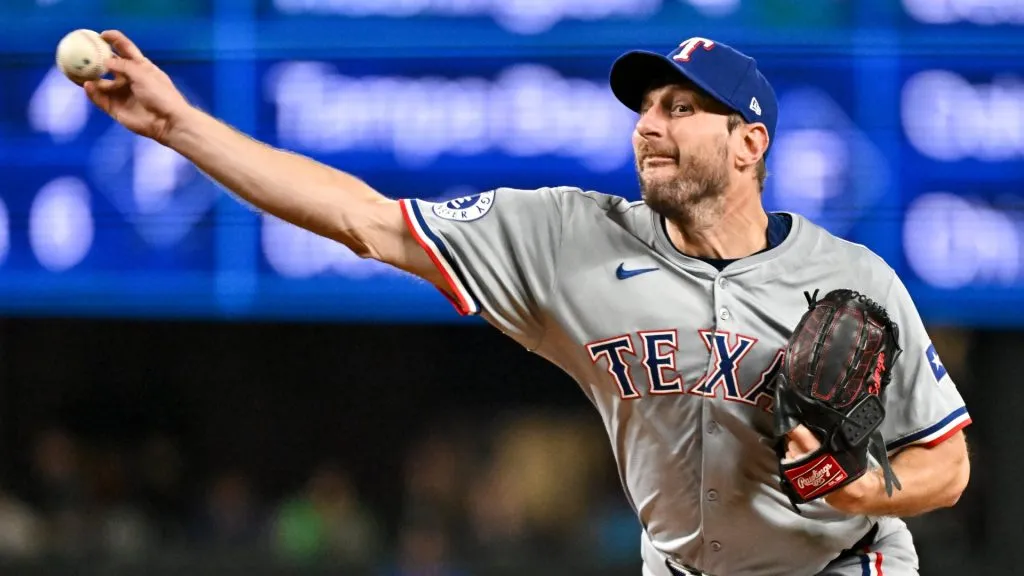 Max Scherzer during his time with the Texas Rangers throws a pitch during the fourth inning against the Seattle Mariners at T-Mobile Park on September 14, 2024. (Source: Alika Jenner/Getty Images)