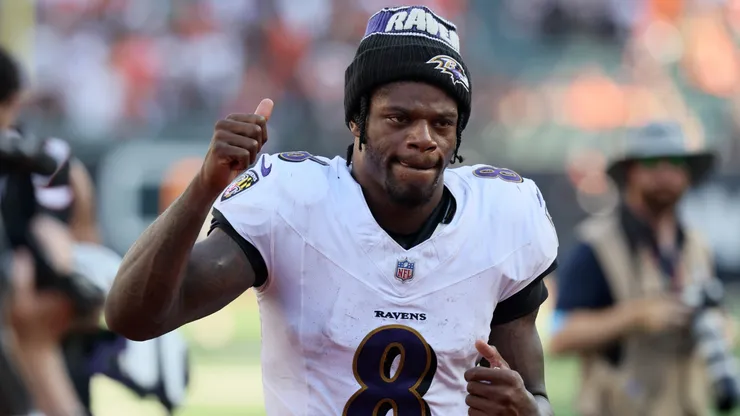 Lamar Jackson reacts after defeating the Bengals.