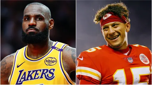 LeBron James #23 of the Los Angeles Lakers in 2024 — Patrick Mahomes #15 of the Kansas City Chiefs in 2022.