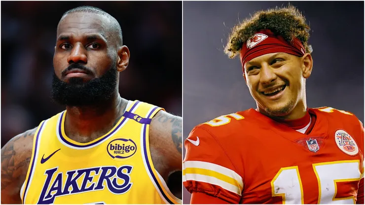 LeBron James #23 of the Los Angeles Lakers in 2024 — Patrick Mahomes #15 of the Kansas City Chiefs in 2022.