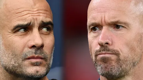 Pep Guardiola of Manchester City and Erik ten Hag of Manchester United
