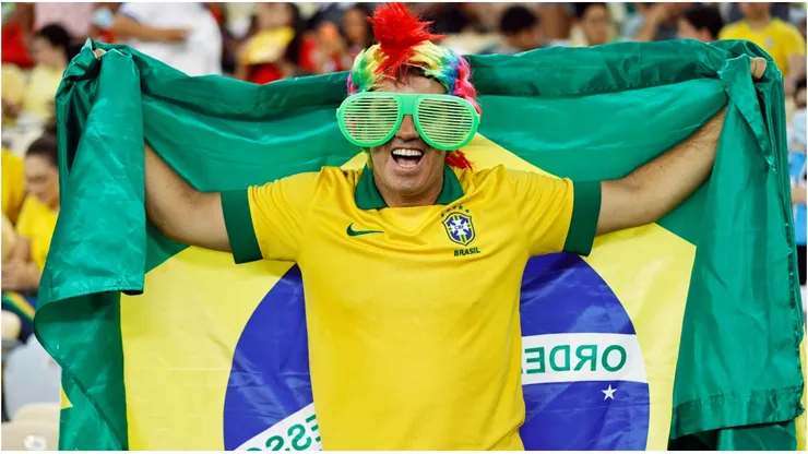 A fan of Brazil holding a flag