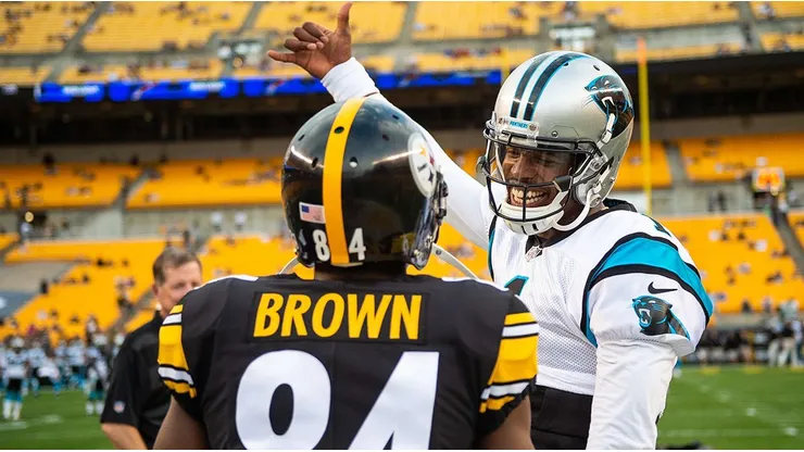 Antonio Brown (left, Pittsburgh Steelers) with Cam Newton (right, Carolina Panthers) - NFL