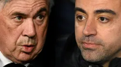 Carlo Ancelotti of Real Madrid and Xavi Hernandez of Barcelona