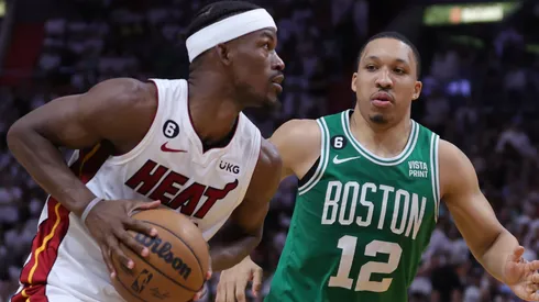 Jimmy Butler of the Miami Heat and Grant Williams of the Boston Celtics