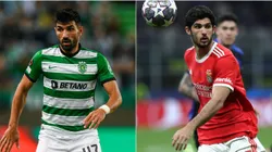Ricardo Esgaio of Sporting CP (L) and Concalo Guedes of SL Benfica (R)