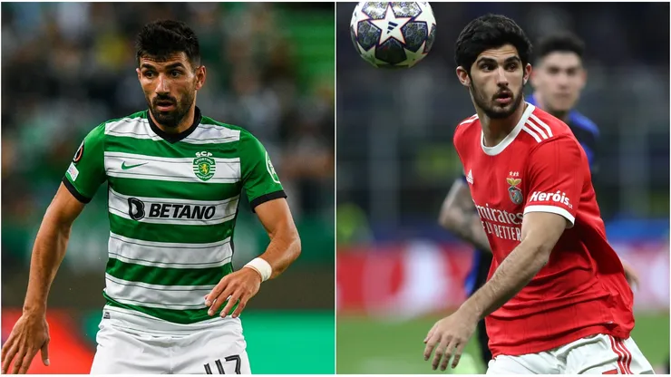 Ricardo Esgaio of Sporting CP (L) and Concalo Guedes of SL Benfica (R)