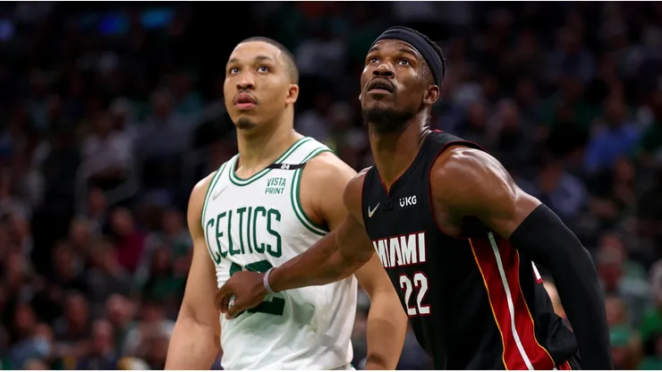 Jimmy Butler of the Miami Heat and Grant Williams of the Boston Celtics