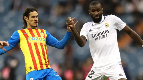 Edinson Cavani of Valencia and Antonio Rudiger of Real Madrid
