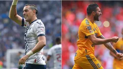 Rogelio Funes Mori of Monterrey (L) and Andre Pierre Gignac of Tigres (R)