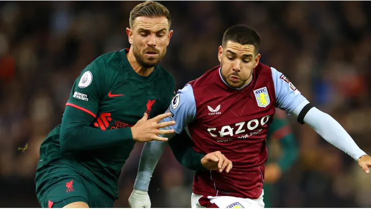 Jordan Henderson of Liverpool and Emi Buendia of Aston Villa