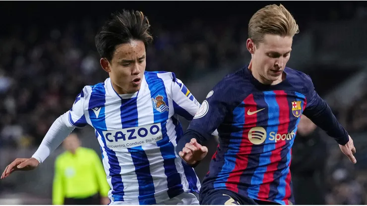 Takefusa Kubo of Real Sociedad and Frenkie de Jong of Barcelona