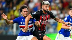 Tommaso Augello of Sampdoria and Olivier Giroud of Milan