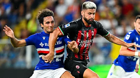 Tommaso Augello of Sampdoria and Olivier Giroud of Milan