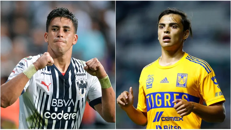 Maximiliano Meza of Monterrey (L) and Leonel Prieto of Tigres UANL (R)